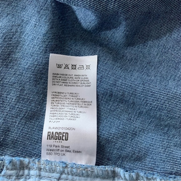 Ragged Priest Blue Denim Mini Skirt Pinstripe Flare With Pleats Waist 34" UK 16 - Picture 9 of 14